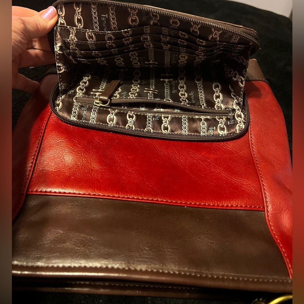 UC Tignanello Red & Brown Leather Shoulder Bag Handbag Purse - Picture 8 of 14